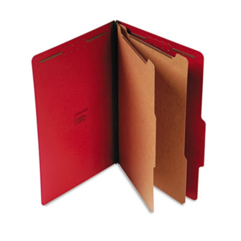 Universal 10313 Legal Pressboard File Folders - 6-Section Ruby Red, 10/Box