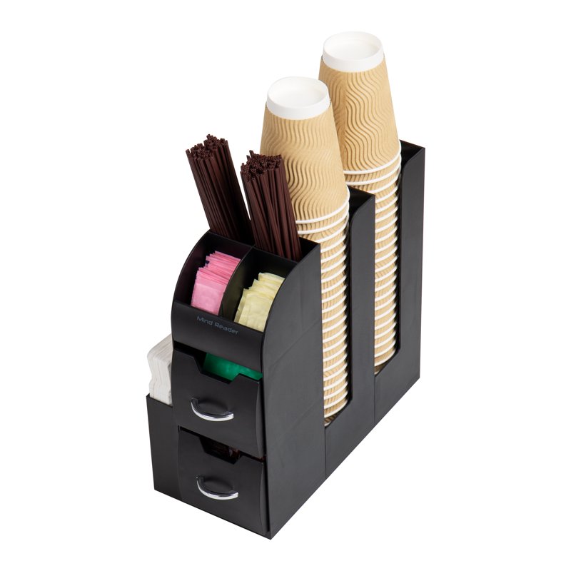 Countertop Coffee and Condiment Organizer Station - Black