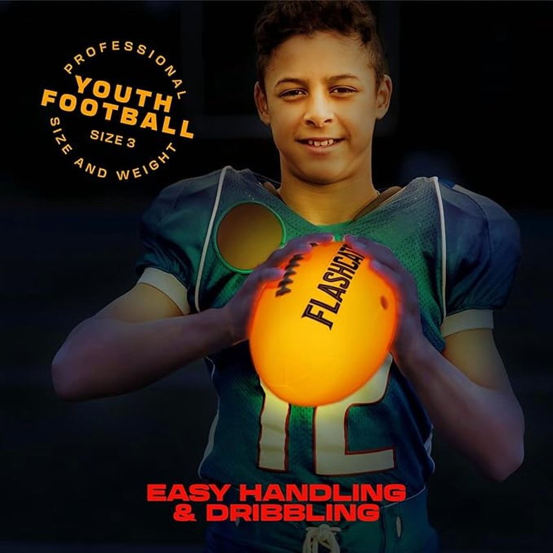 Glow in the Dark Youth Football - Light Up Outdoor Sports Ball for Kids Ages 8-15