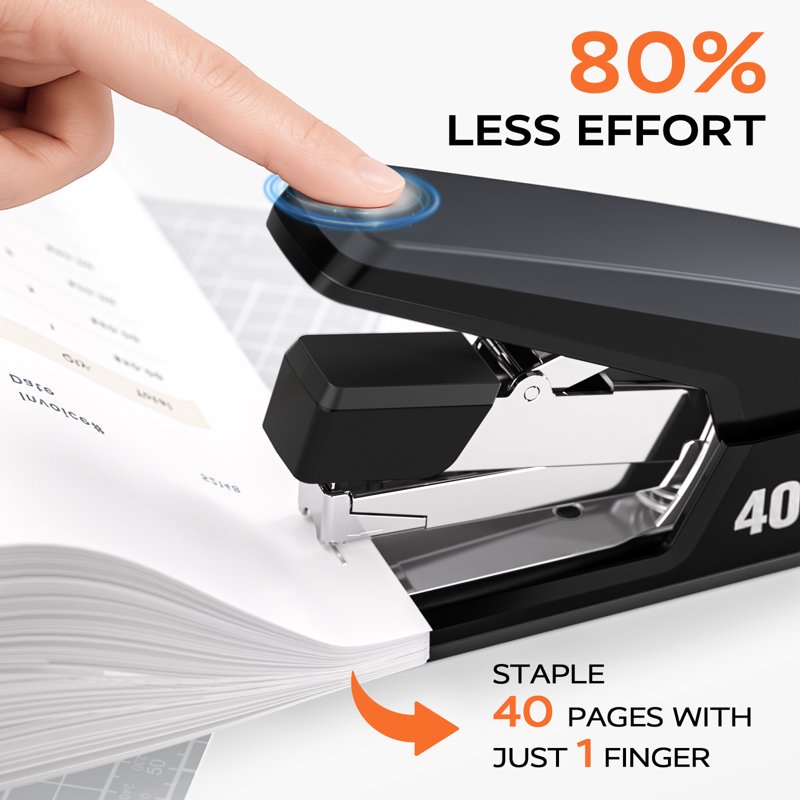 MarsRock 40–50 Sheet Heavy Duty Stapler with 1-Touch Loading, Includes 2000 Staples & Magnetic Staple Remover — Black (Variation: Black)