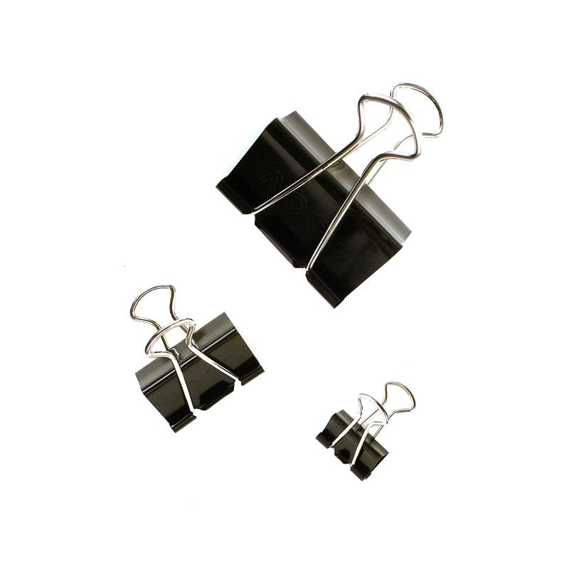 Medium Black Binder Clips Pack - Reusable Office Paper Clamps