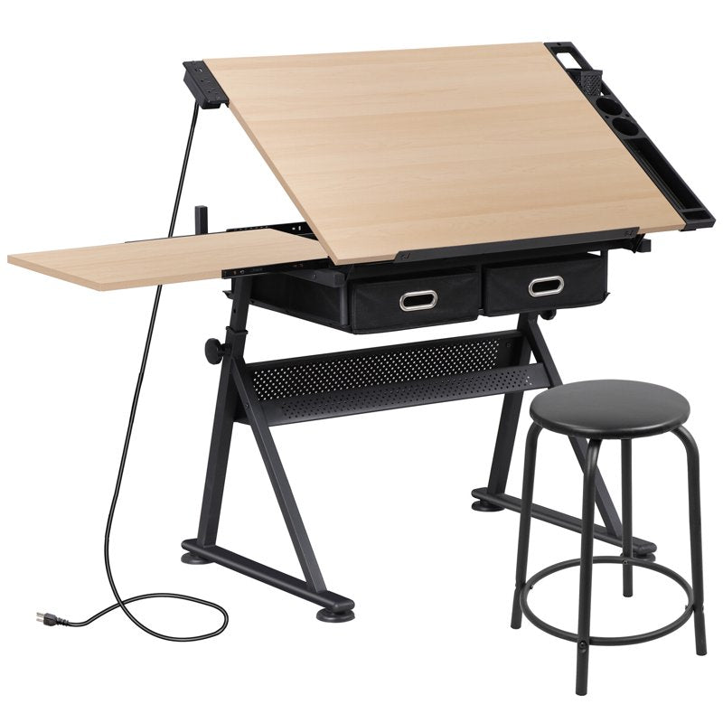Adjustable Drafting Table Art Desk with Steel and Wood Construction - Multiple Colors