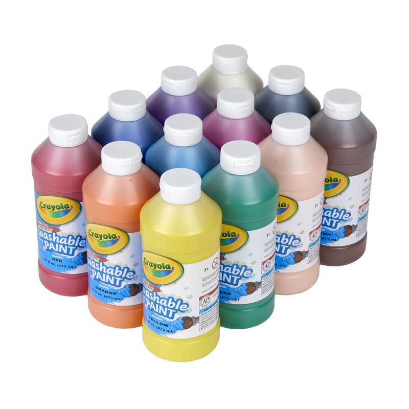 Washable Paint Bottles - Assorted Colors, 16 oz, 12 Pack