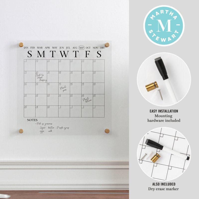 Acrylic Dry Erase Wall Calendar 14-Inch Square with Mounting Hardware