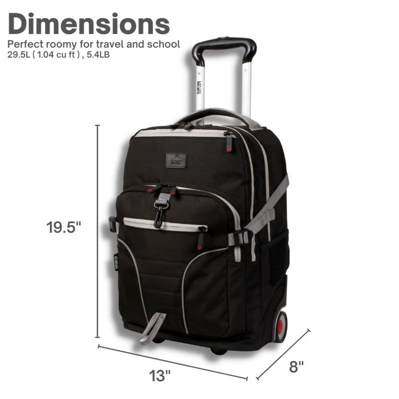 Multi-Purpose Rolling Backpack for School and Travel - Black, 19.5 Inch