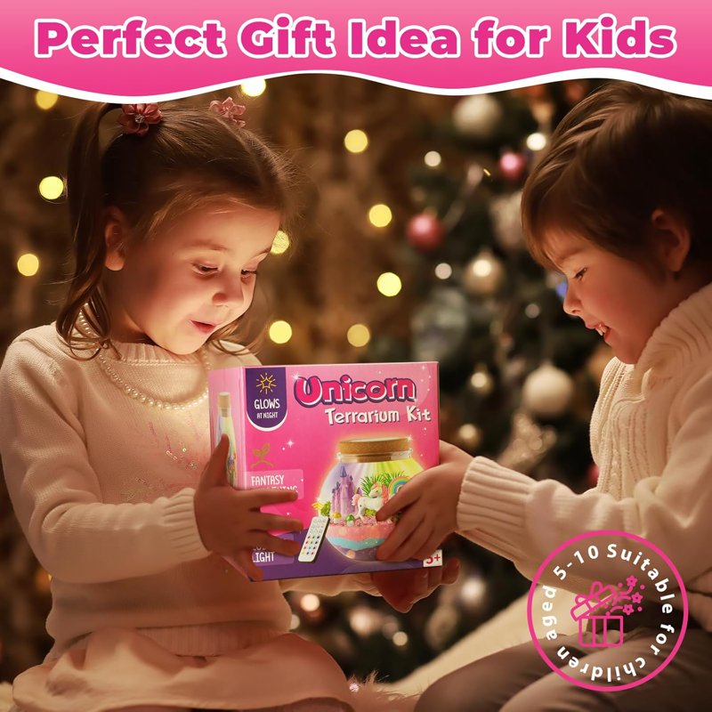 Unicorn Terrarium Crafts Kit for Girls - DIY Fairyland Night Light, Unicorn Decorations & Accessories