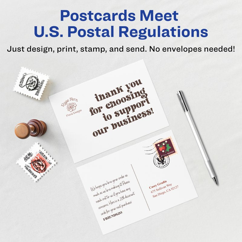 Printable Postcards Set 4x6 Inches for Custom Mailings - 100 Sheets