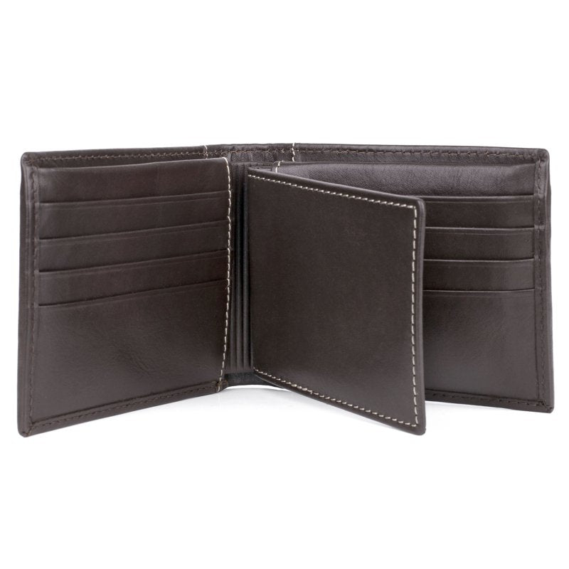 Men's Leather Wallet with Multiple Card Slots and ID Windows - Brown