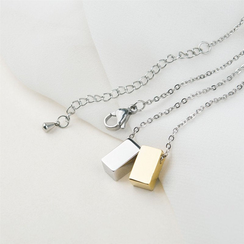 Personalized Mom Necklace Cube Pendant with Card - Mother's Day Gift for Women
