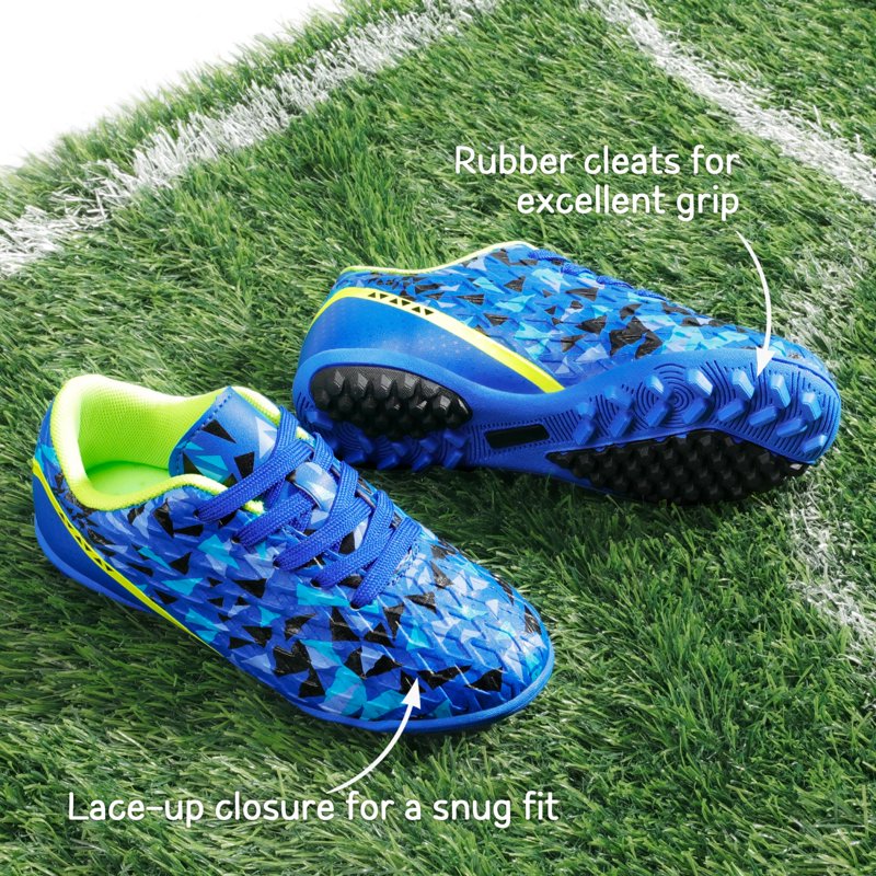 Dream Pairs Kids Turf Soccer Cleats - Lace-Up Indoor Soccer Shoes 12.5 Royal Blue Neon Green