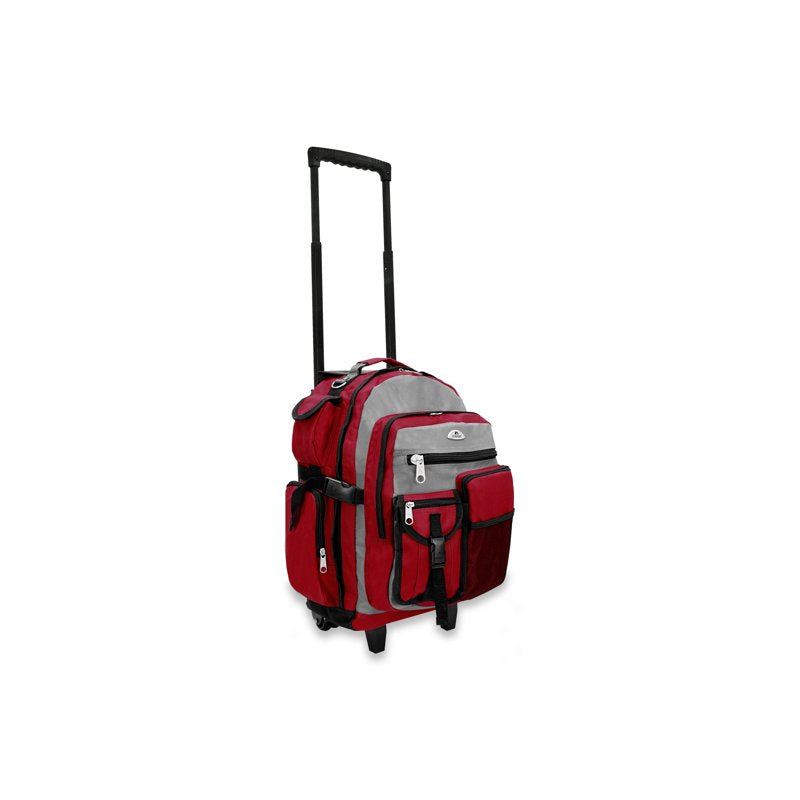 Unisex Deluxe Wheeled Travel Backpack 13.5x21x12 Burgundy Gray