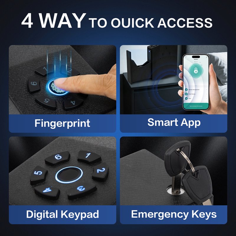 Biometric Gun Safe with Fingerprint App Control Wall Mount Digital Security Safe