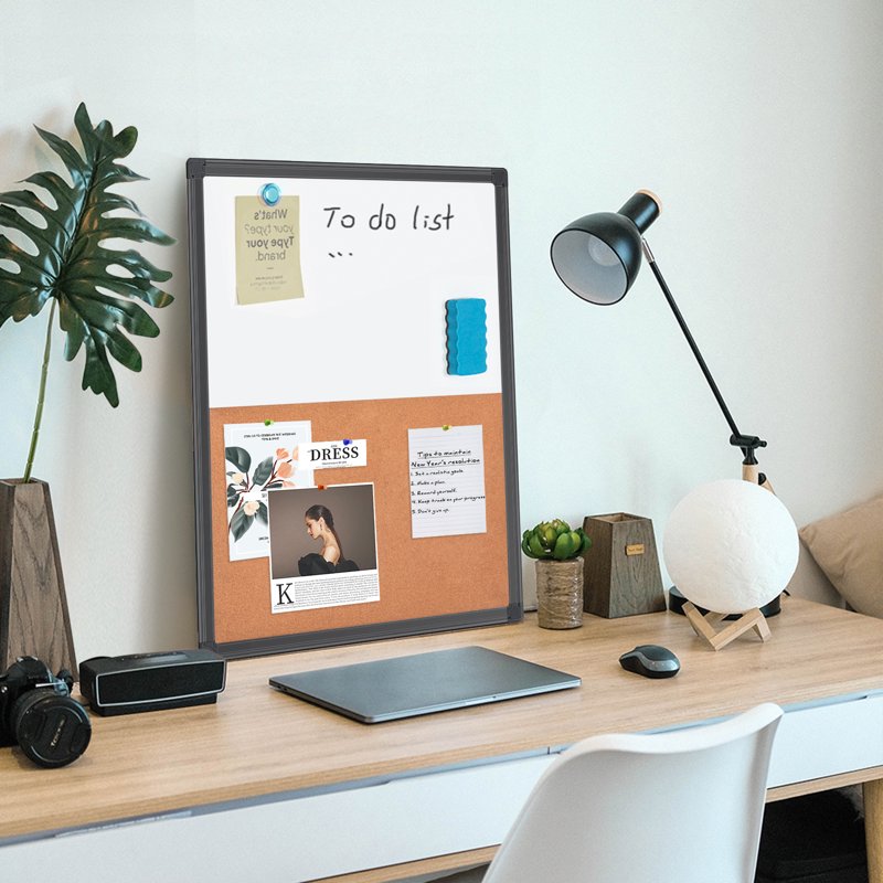 Magnetic Whiteboard & Cork Bulletin Board Combo Wall Mount 24x18in