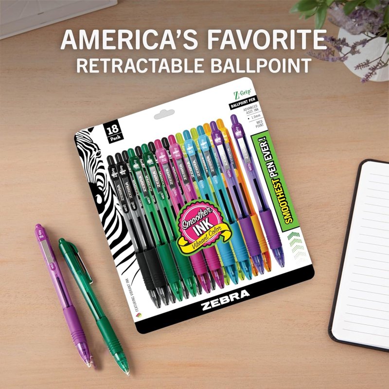 Retractable Ballpoint Pens 1.0mm Assorted Colors 18-Pack - Smooth Writing