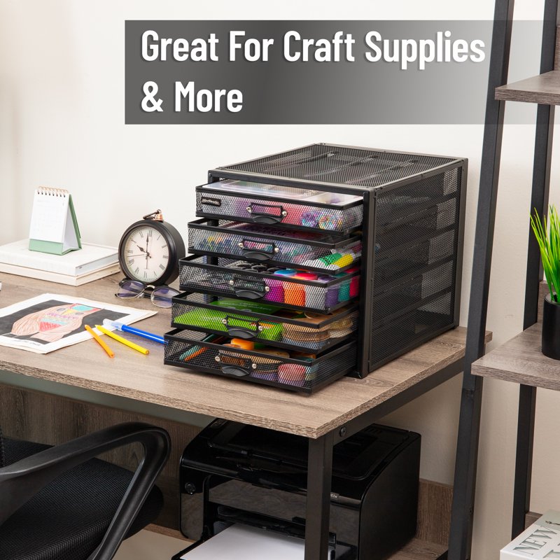 Multi-Purpose Desk Organizer with 5 Drawers, Steel Mesh Storage Solution