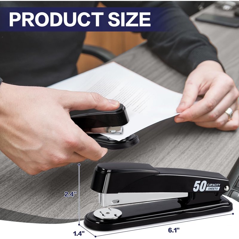 Heavy Duty Stapler for 50 Sheets with Staples and Remover – No Jam Office Stapler
