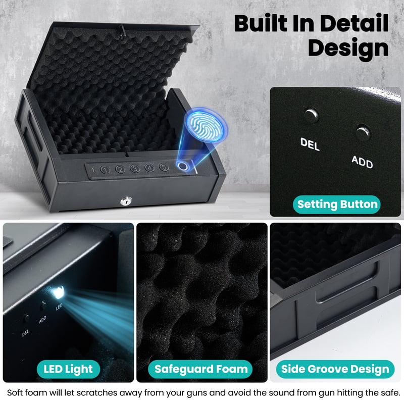 Portable Gun Safe with Biometric Lock for Handguns, Password & Key Entry