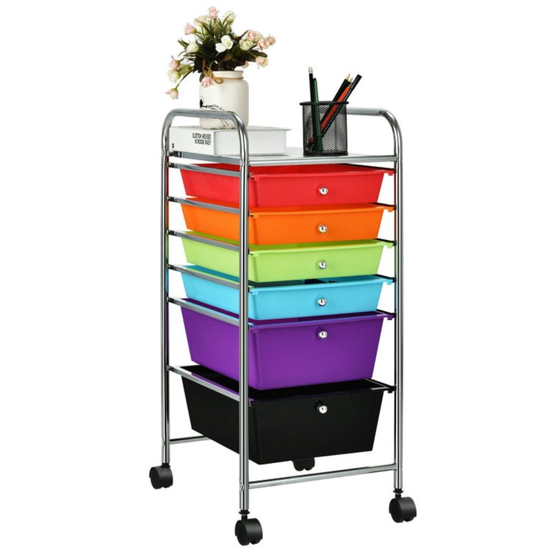 Multicolor 6-Drawer Rolling File Storage Organizer with Casters