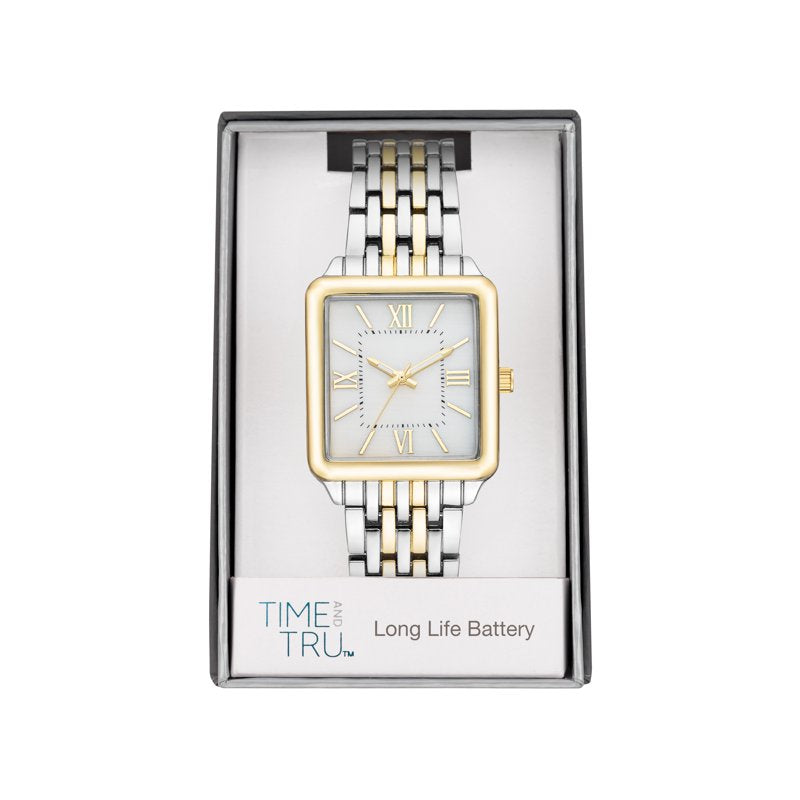 Women’s Two-Tone Square Wristwatch with Roman Numerals - Elegant & Water-Resistant