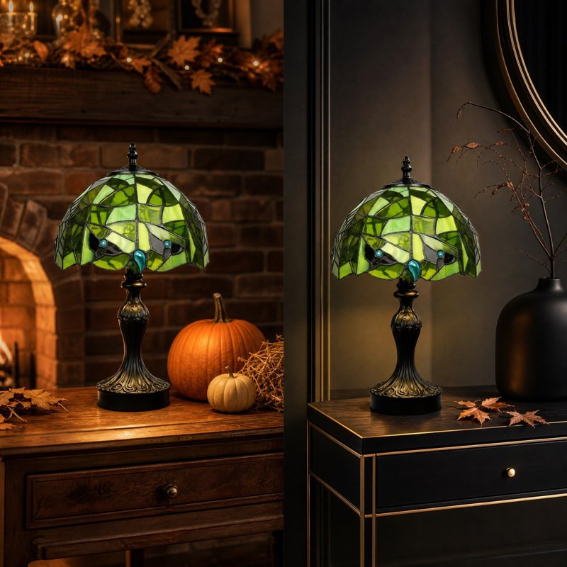 Halloween Gothic Stained Glass Table Lamp - Witch Hat Design, 11.8 Inch Decorative Light
