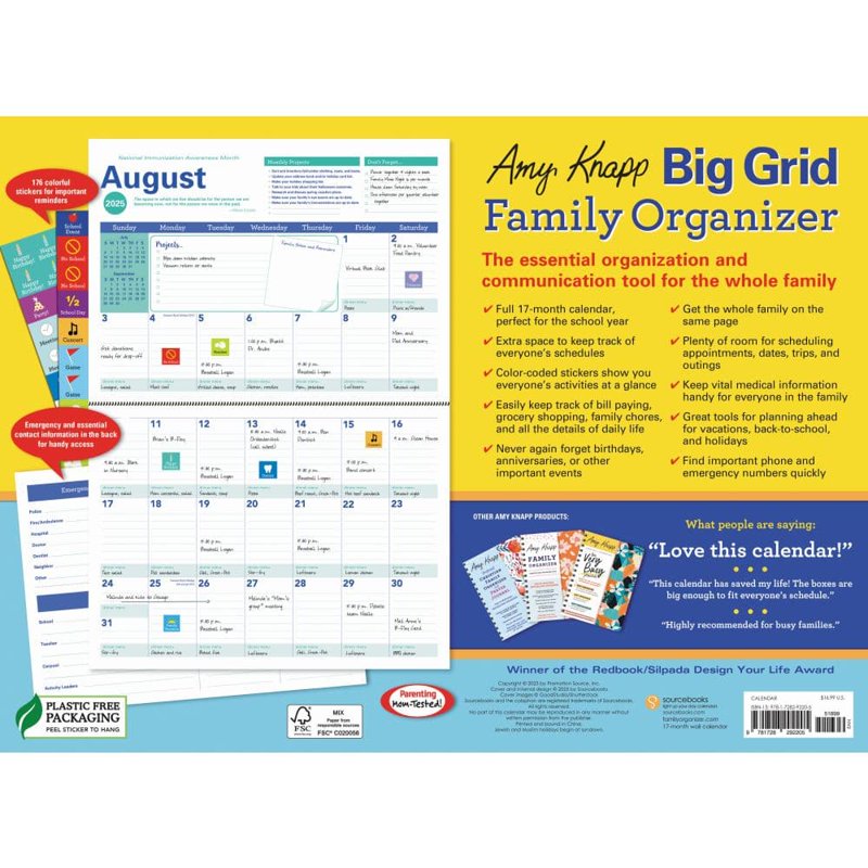 2026 Family Wall Calendar with Big Grid Layout, 17-Month Organizer, August 2025 - December 2026