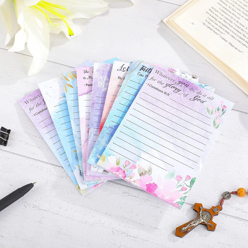 Christian Notepads 8 Pack Inspirational Floral Design Sticky Notes Religious Quotes 4x5.5 Inch