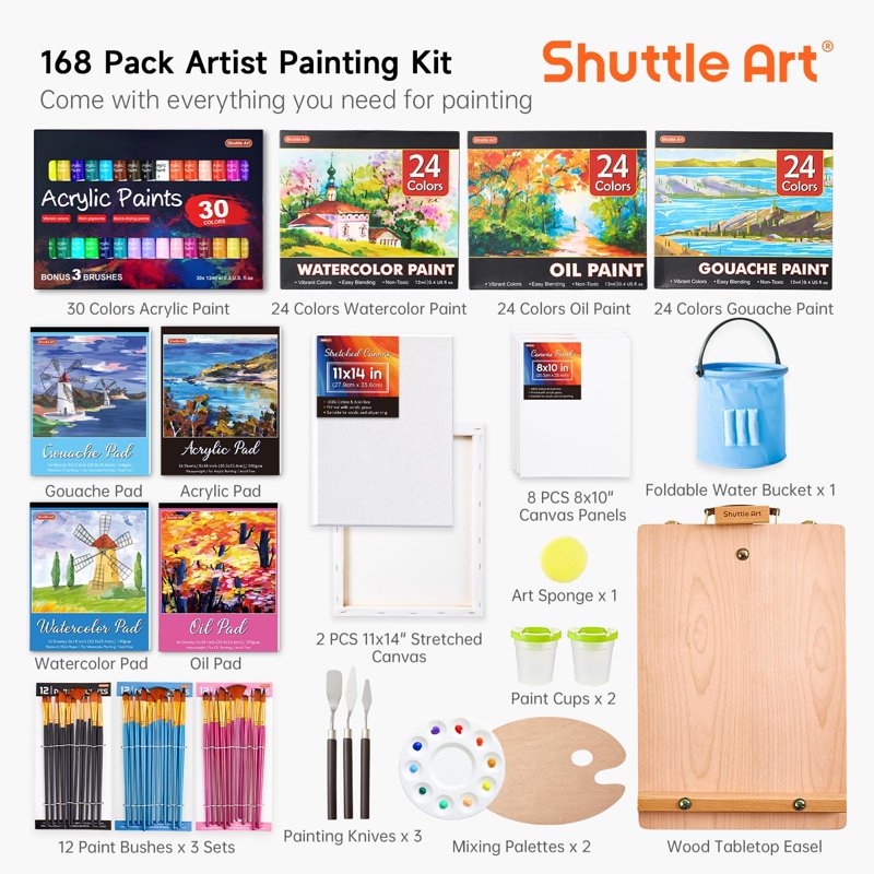 168-Piece Deluxe Artist Painting Set with Easel, Paints, Canvas & Brushes