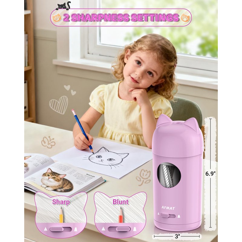 Automatic Electric Pencil Sharpener - Rechargeable Cordless Kids & Studio Use