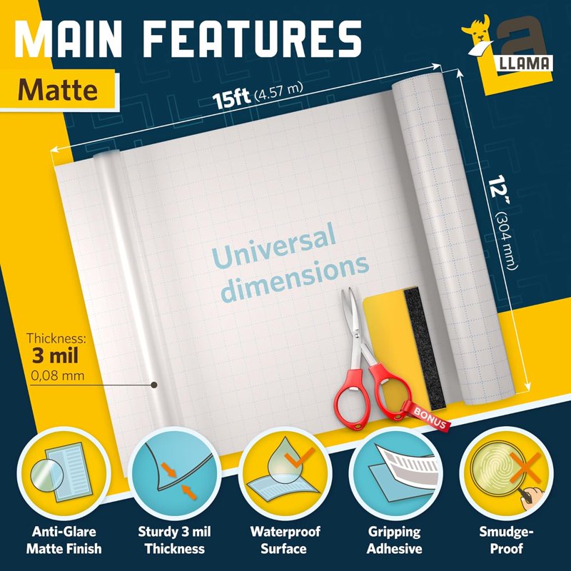 Self-Adhesive Laminating Roll 12x15ft Matte Clear Protective Film for Crafts