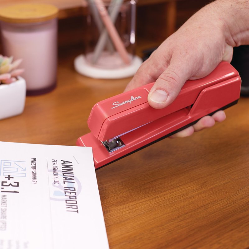 Desktop Stapler for 30 Sheets - Full Size, Jam-Resistant, Raspberry