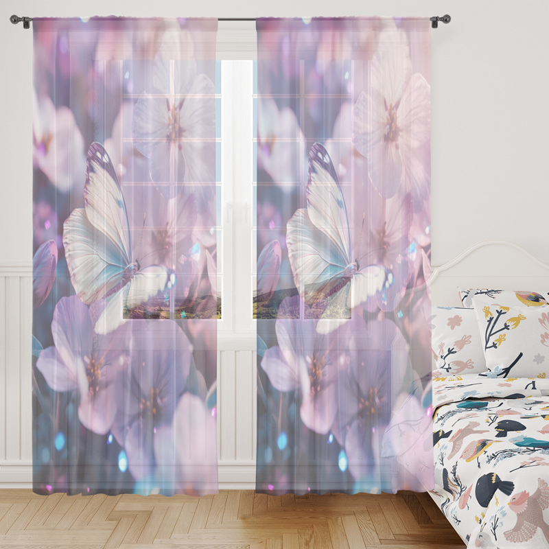 Elegant Purple Sheer Curtains 84 Inch Long 2 Panels Window Drapes for Bedroom & Living Room