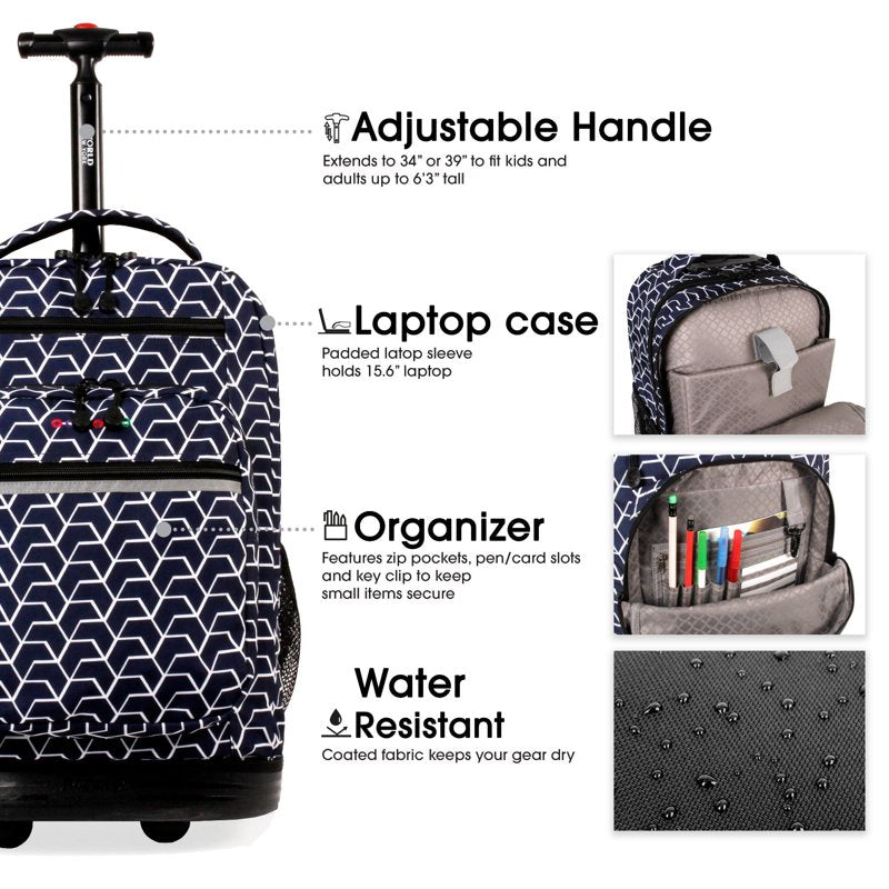 20-Inch Rolling Laptop Backpack with Wheels and Spacious Organizer