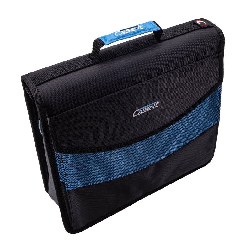 Dual 1.5-Inch D-Ring Zip Binder with Pockets & Handle - Sky Blue