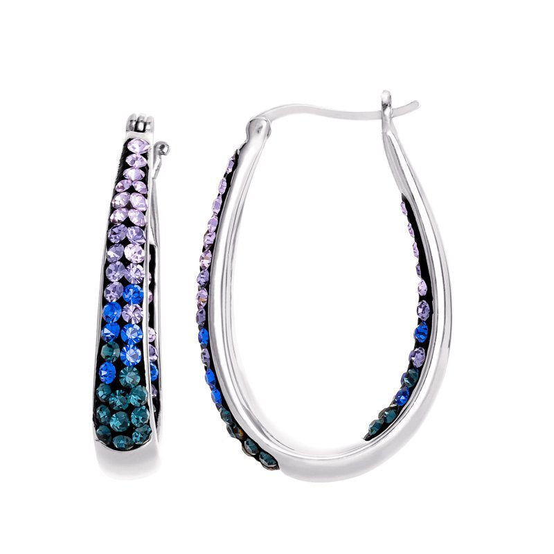 Sterling Silver Blue Crystal Hoop Earrings for Women - Elegant Jewelry Gift