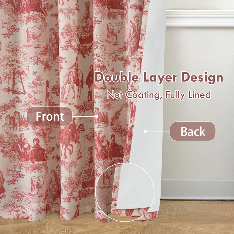 Blackout Linen Curtains for Bedroom & Living Room - Double Layer French Farmhouse Pattern, Thermal Sound Insulated Drapes, 90 Inch Length, 2 Panels