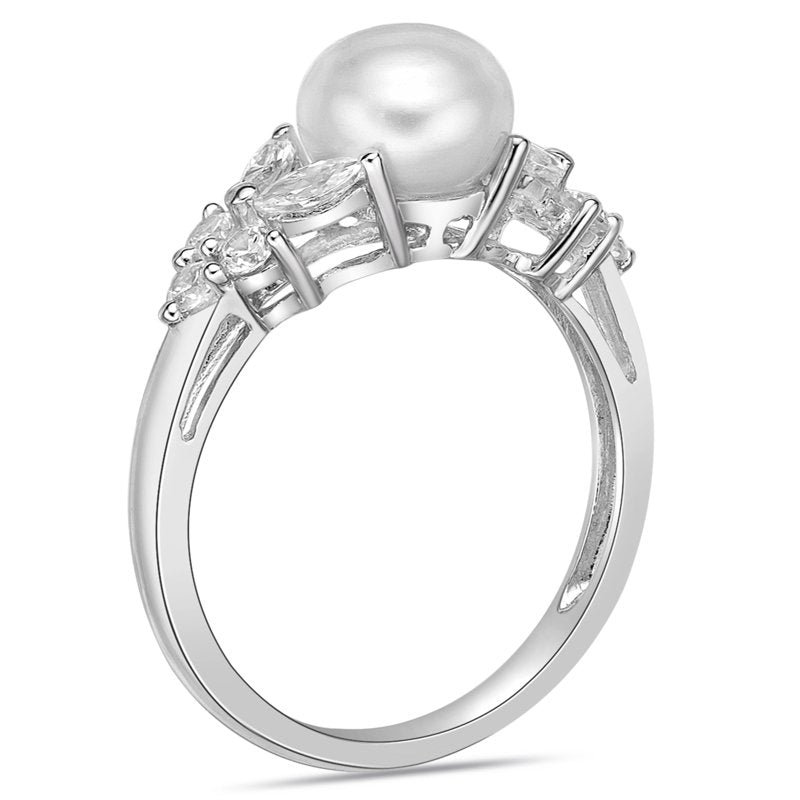 Sterling Silver Pearl & Cubic Zirconia Ring for Women - Hypoallergenic Jewelry