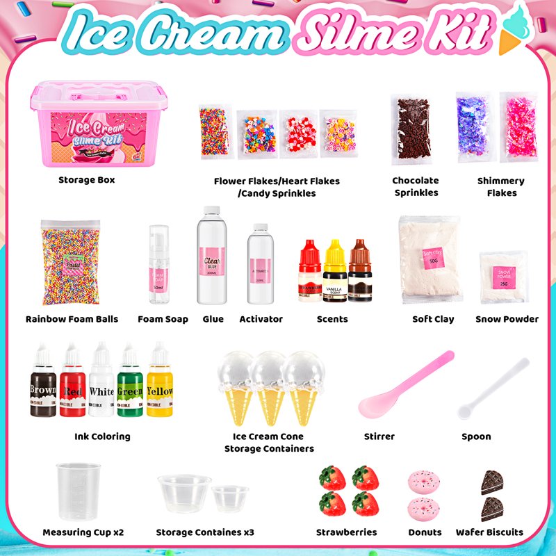 DIY Slime Making Kit for Girls - Ice Cream & Fruit Shapes, Creative Craft Toy, Ages 6-12