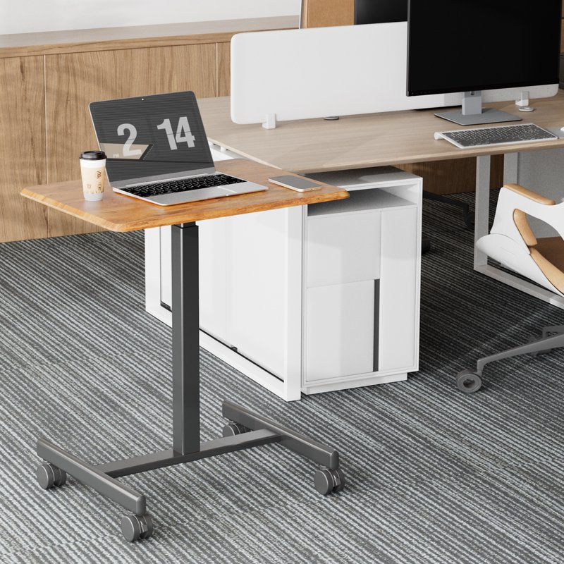 EDX Height-Adjustable Standing Desk with Mobile Wheels - Rust Brown
