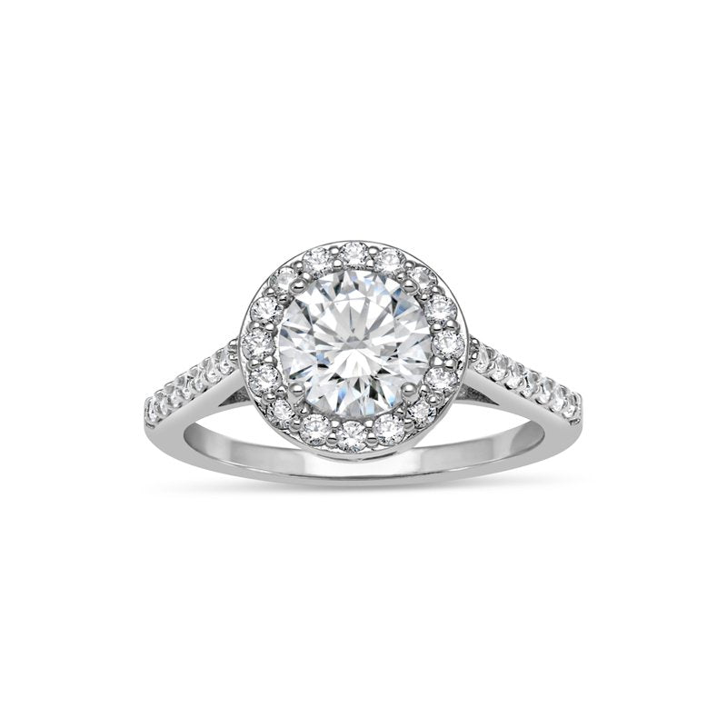 Sterling Silver 7mm White Round Cubic Zirconia Halo Ring - All Sizes