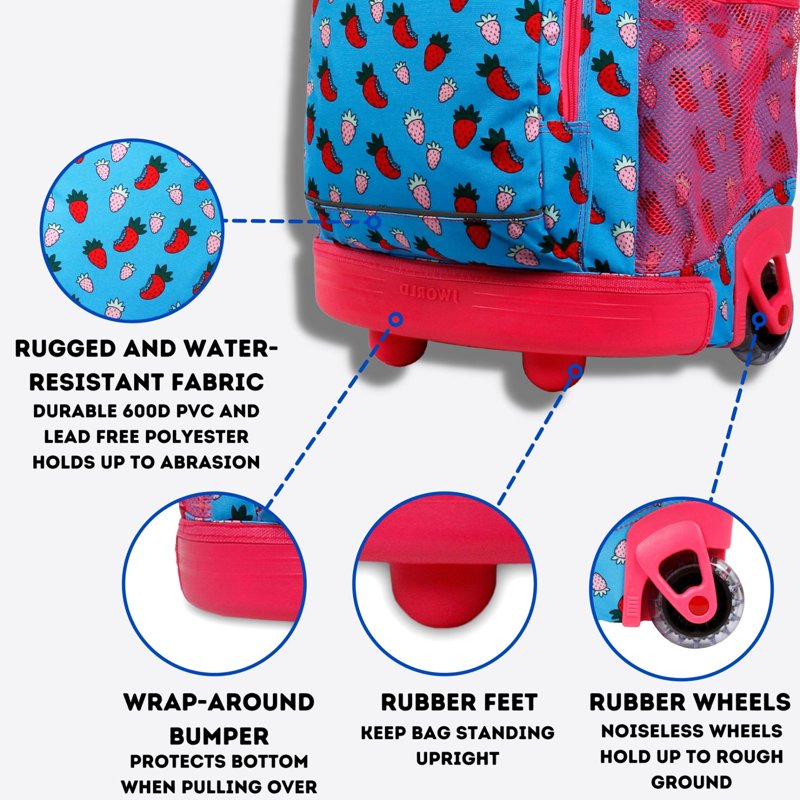 Kids Rolling Backpack 17 Inch School & Travel Bag with Wheels & Organizer