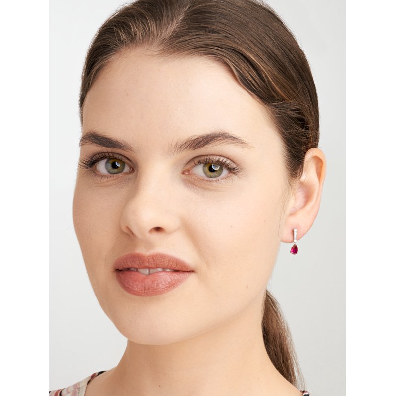 Sterling Silver Ruby and Lab Grown Diamond Drop Earrings - Tear Drop Style