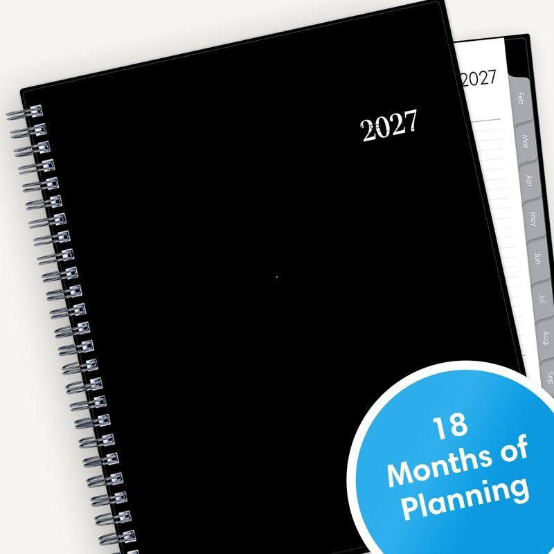 2027 Monthly Planner Calendar, 18 Months, July 2026 - Dec 2027, 8x10, Flexible Cover, Silver Wirebound