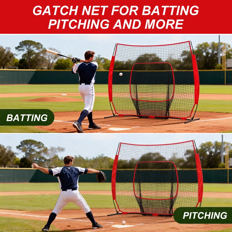 Baseball Practice Net with Quick Setup, Strike Zone Target & Carry Bag - 7x7 ft