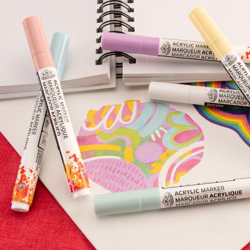 Pastel Acrylic Markers - 6 Vibrant 2mm Reversible Tip Art Markers
