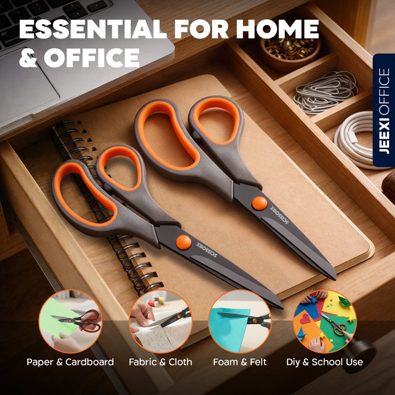 8-Inch Titanium Non-Stick Scissors - Heavy Duty Craft & Office Shears (3 Pack)