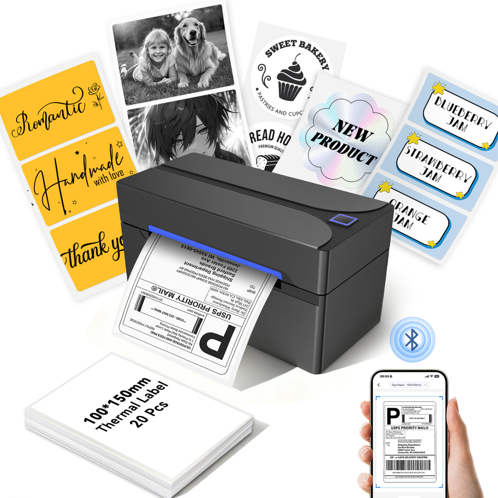 Bluetooth Thermal Shipping Label Printer 4x6 Portable for Small Business
