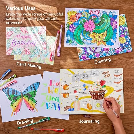 Glitter Gel Pens Set 100 Pack for Adult Coloring & Crafting - Vibrant, Non-Toxic