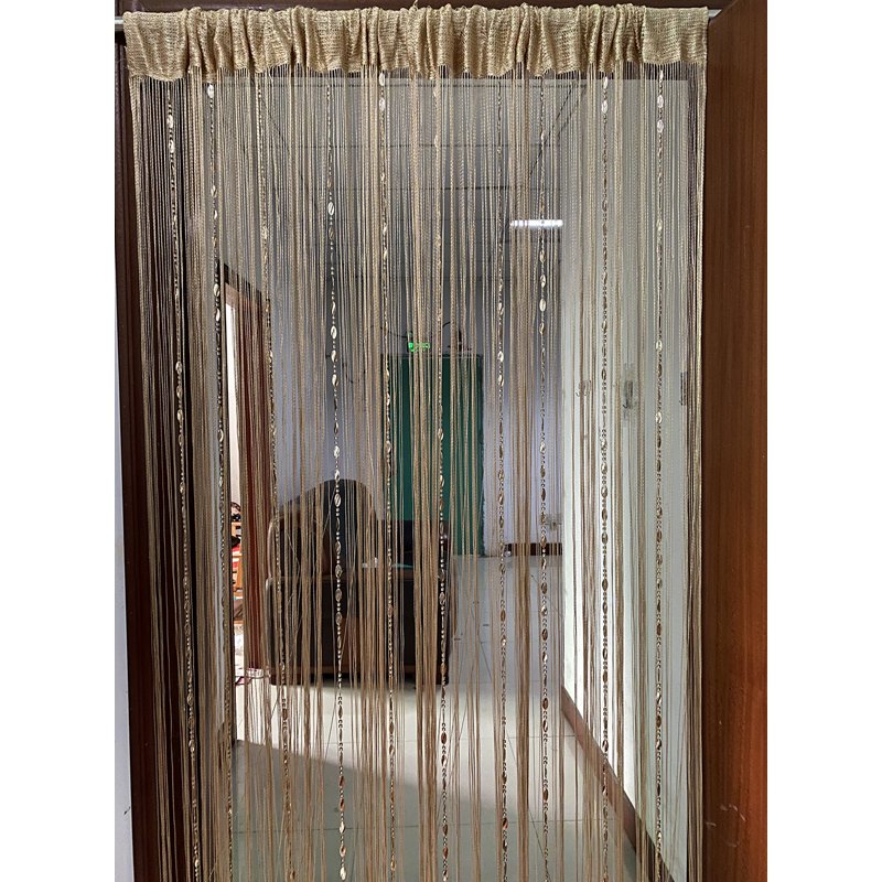 Beaded Door Curtain Tassel Divider - Champagne Polyester Fringe Room Divider
