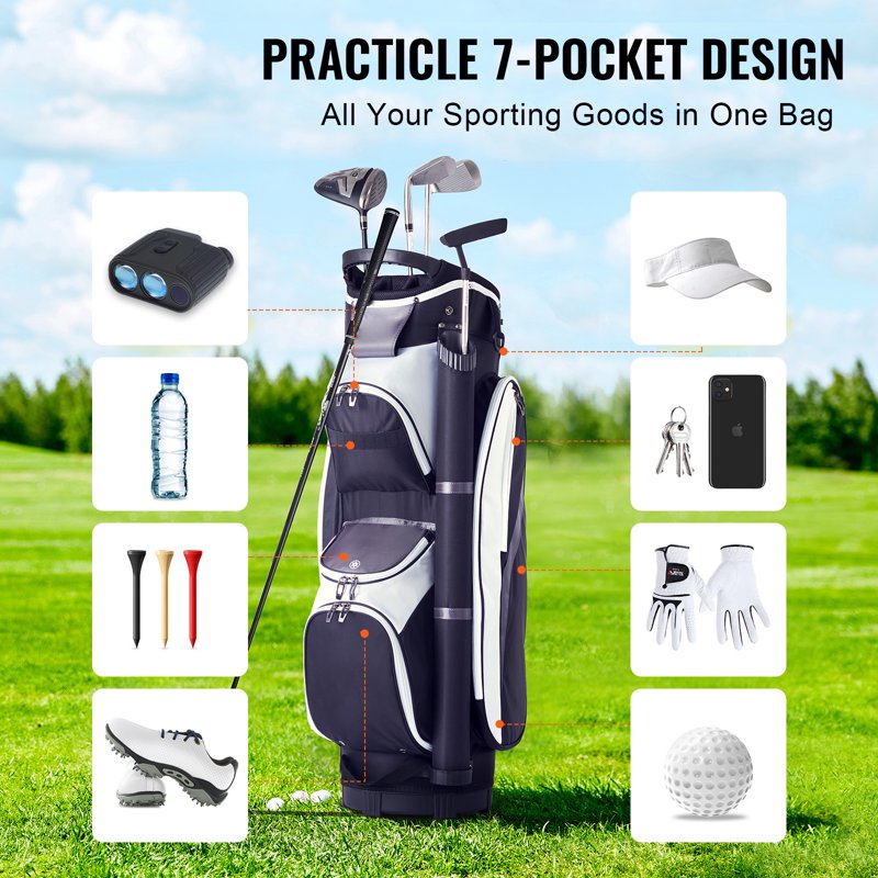KFFKFF Golf Bag 14-Way Organizer 36" with Pockets, Nylon, Handles, Dust Protection — Variation: 36" 7Pockets Black