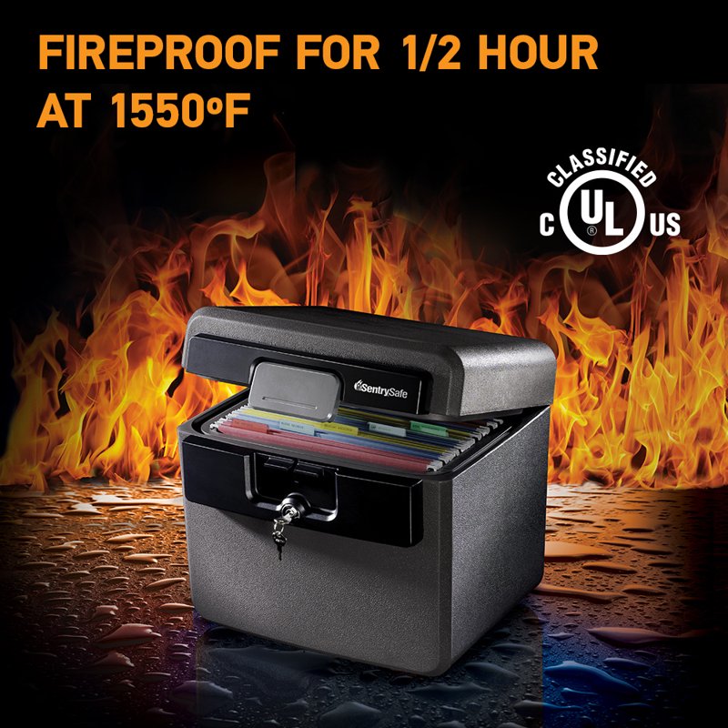 Fire & Water Resistant File Safe with Key Lock, 0.65 Cu Ft - Charcoal Gray